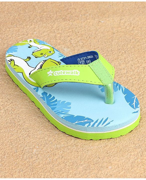 Cute Walk by Babyhug Slip On Flip Flops with Dinosaur Print - Blue & Green