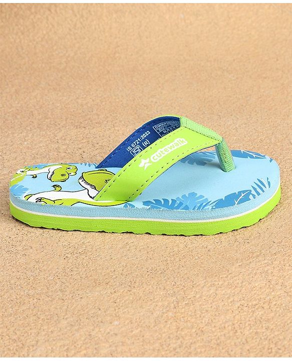 Cute Walk by Babyhug Slip On Flip Flops with Dinosaur Print - Blue & Green