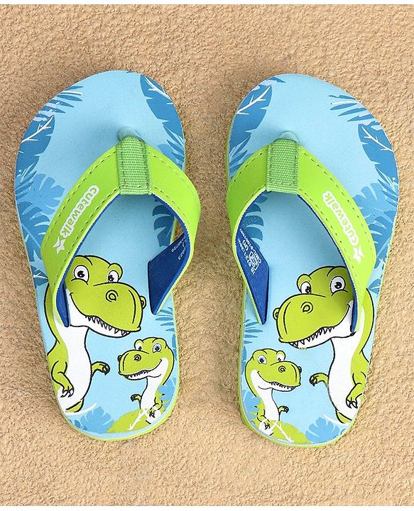 Cute Walk by Babyhug Slip On Flip Flops with Dinosaur Print - Blue & Green