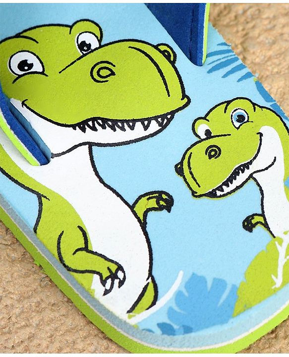 Cute Walk by Babyhug Slip On Flip Flops with Dinosaur Print - Blue & Green