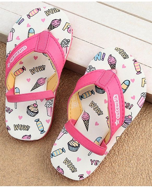 Cute Walk by Babyhug  Flip Flops with Back Strap Heart Print - Pink & White