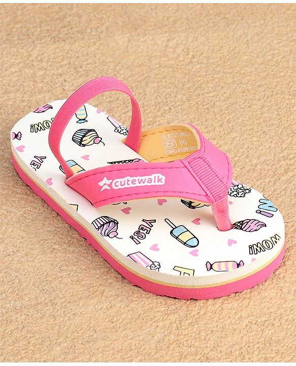 Cute Walk by Babyhug  Flip Flops with Back Strap Heart Print - Pink & White