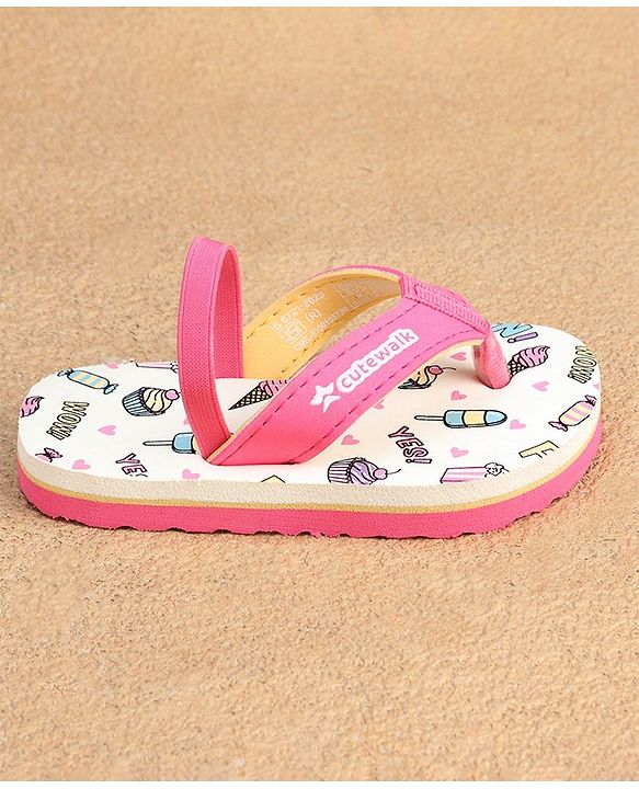 Cute Walk by Babyhug  Flip Flops with Back Strap Heart Print - Pink & White