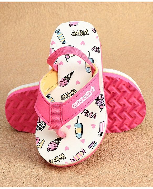 Cute Walk by Babyhug  Flip Flops with Back Strap Heart Print - Pink & White