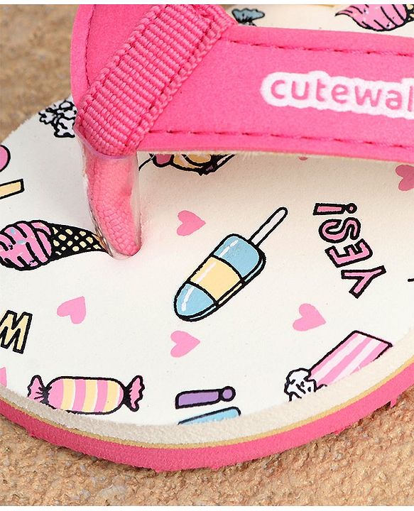 Cute Walk by Babyhug  Flip Flops with Back Strap Heart Print - Pink & White