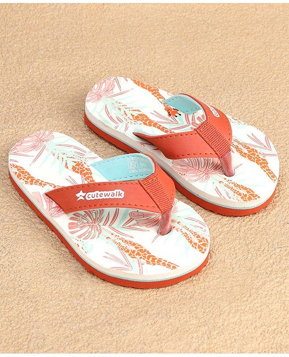 Cute Walk by Babyhug Slip On Flip Flops with Giraffe Print - Orange