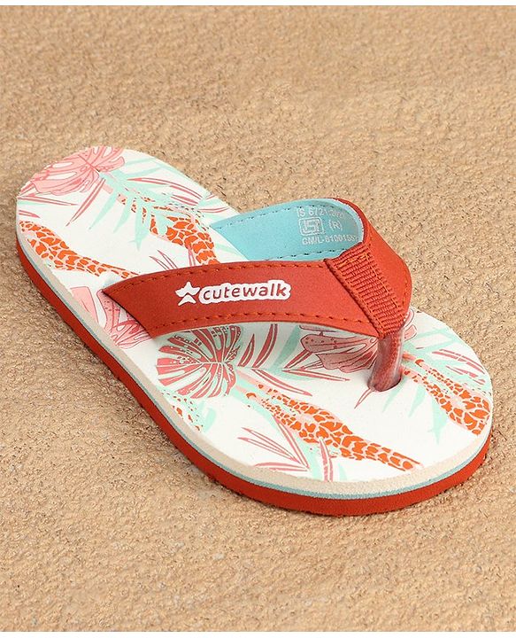 Cute Walk by Babyhug Slip On Flip Flops with Giraffe Print - Orange
