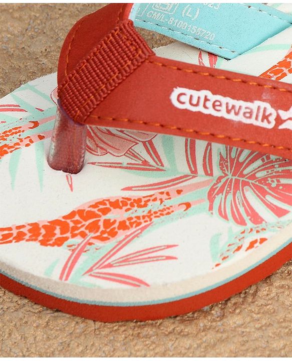 Cute Walk by Babyhug Slip On Flip Flops with Giraffe Print - Orange
