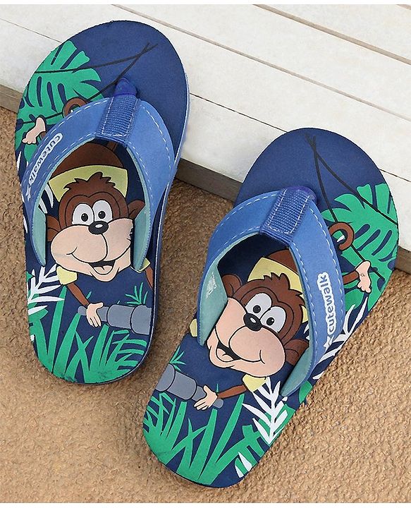 Cute Walk by Babyhug Slip On Flip Flops with Monkey Print - Blue