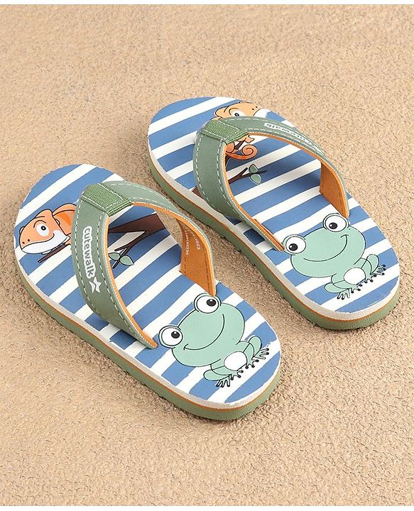 Cute Walk by Babyhug Slip On Flip Flops with Frog Print - Green