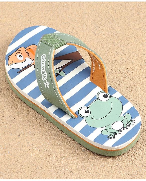 Cute Walk by Babyhug Slip On Flip Flops with Frog Print - Green
