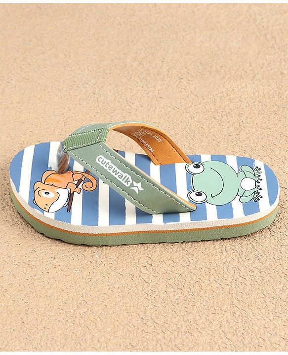 Cute Walk by Babyhug Slip On Flip Flops with Frog Print - Green