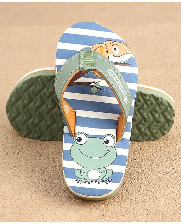 Cute Walk by Babyhug Slip On Flip Flops with Frog Print - Green