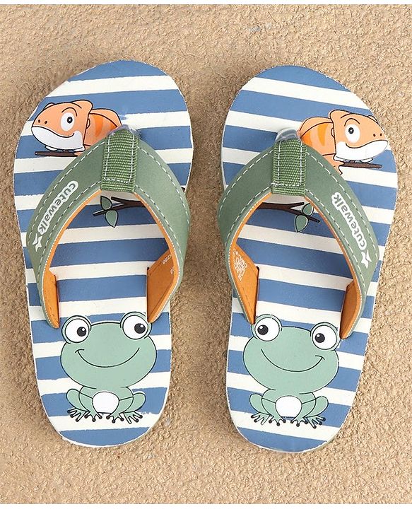 Cute Walk by Babyhug Slip On Flip Flops with Frog Print - Green