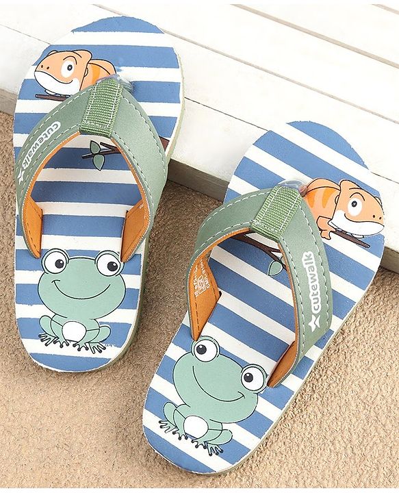 Cute Walk by Babyhug Slip On Flip Flops with Frog Print - Green