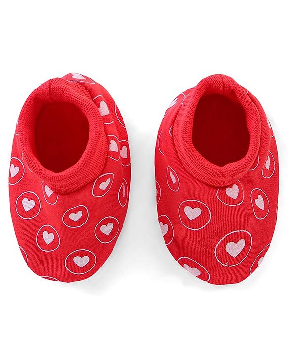 Babyhug 100% Cotton Mittens & Booties Hearts Print - Red