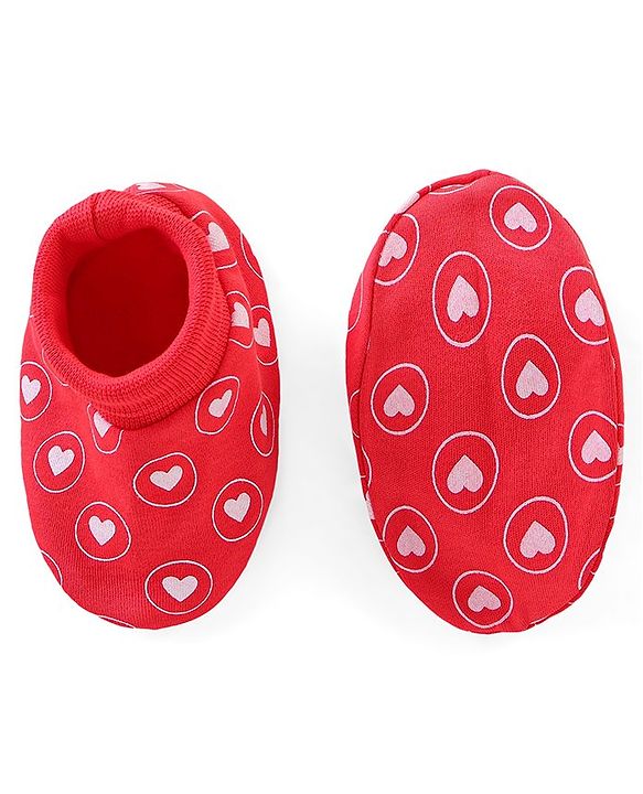 Babyhug 100% Cotton Mittens & Booties Hearts Print - Red