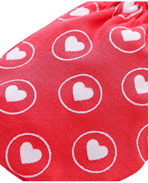Babyhug 100% Cotton Mittens & Booties Hearts Print - Red