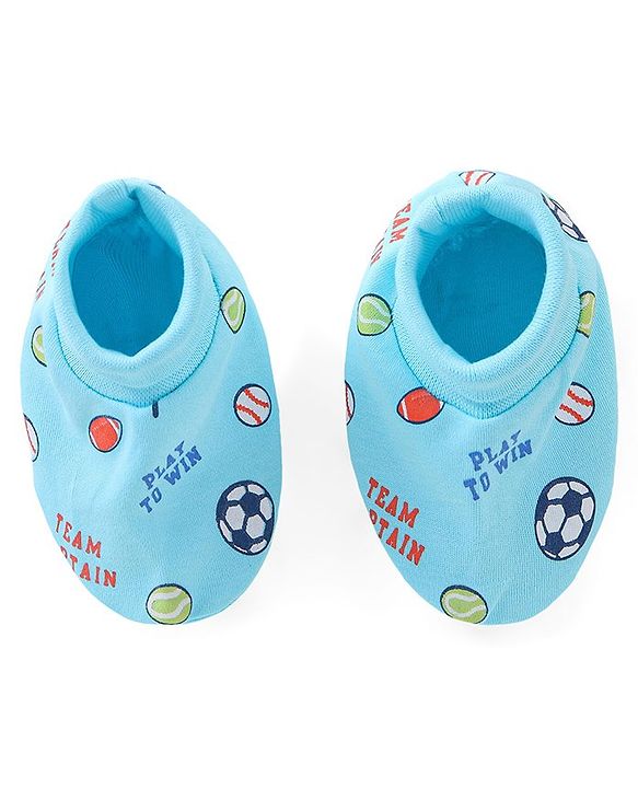 Babyhug 100% Cotton Mittens & Booties Sports Print - Blue