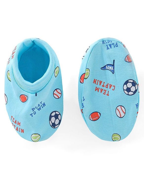 Babyhug 100% Cotton Mittens & Booties Sports Print - Blue