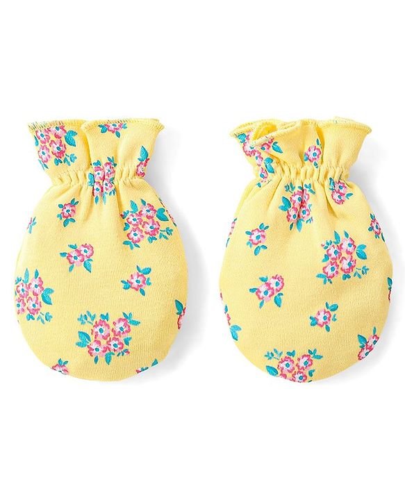 Babyhug 100% Cotton Mittens & Booties Floral Print - Yellow