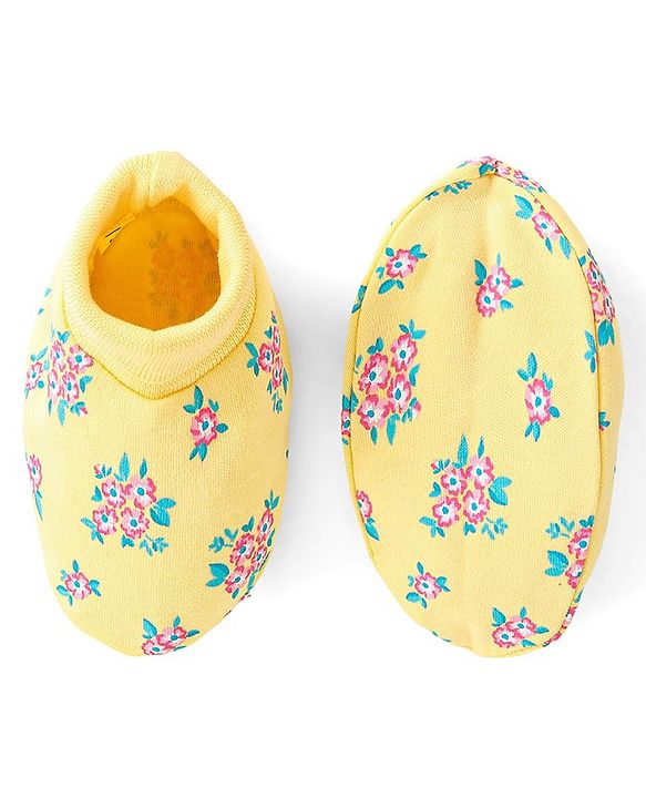 Babyhug 100% Cotton Mittens & Booties Floral Print - Yellow