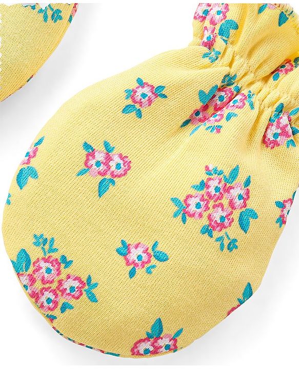 Babyhug 100% Cotton Mittens & Booties Floral Print - Yellow