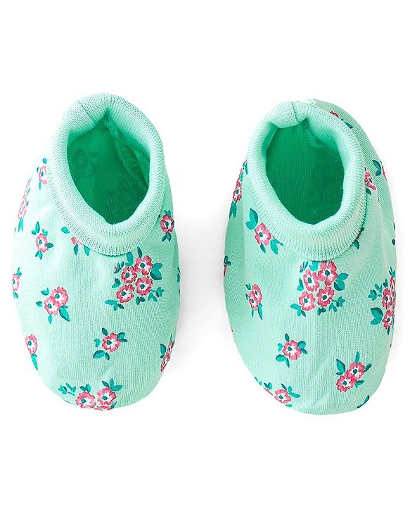 Babyhug 100% Cotton Mittens & Booties Floral Print - Green