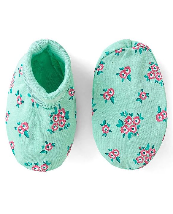 Babyhug 100% Cotton Mittens & Booties Floral Print - Green