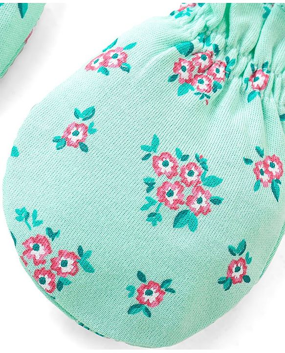 Babyhug 100% Cotton Mittens & Booties Floral Print - Green