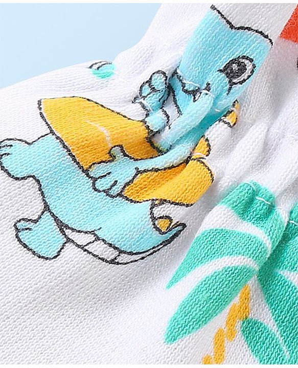 Babyhug 100% Cotton Knit Dino Printed Mittens & Booties Set - Multicolour