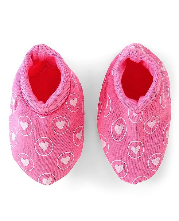 Babyhug 100% Cotton Interlock Mittens & Booties Set Hearts Print - Pink