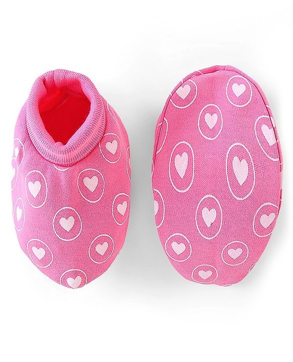 Babyhug 100% Cotton Interlock Mittens & Booties Set Hearts Print - Pink