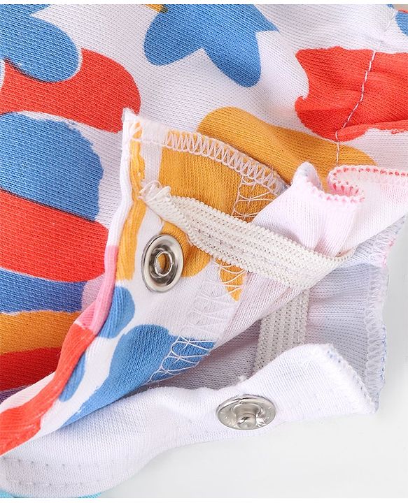 Babyhug 100% Cotton Knit Frill Sleeves Romper with Rainbow Print - Multicolour