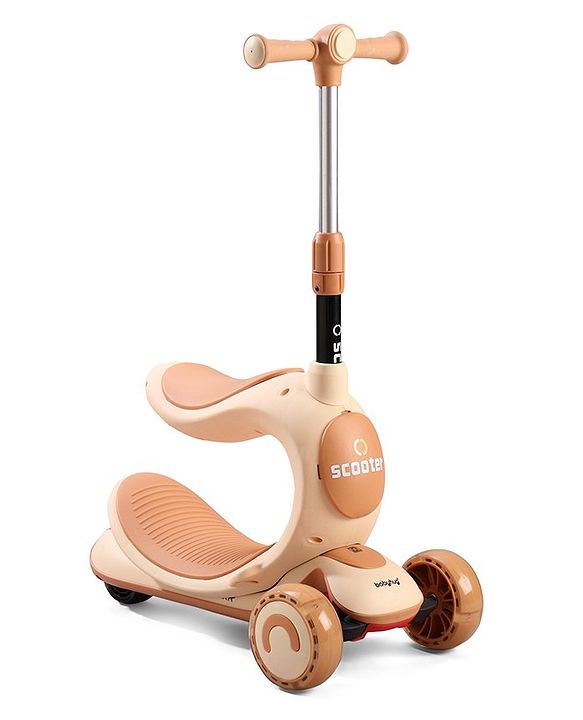 Babyhug Hawk 3in1 Foldable Kids 3 Wheel Scooter with Adjustable Seat LED Wheels Wide Standing Deck & 4 Level Height Adjustment| Compact Fold| Lean-to-Steer| Toy for 3 to 12 year Boys and Girls| Gifting Option
