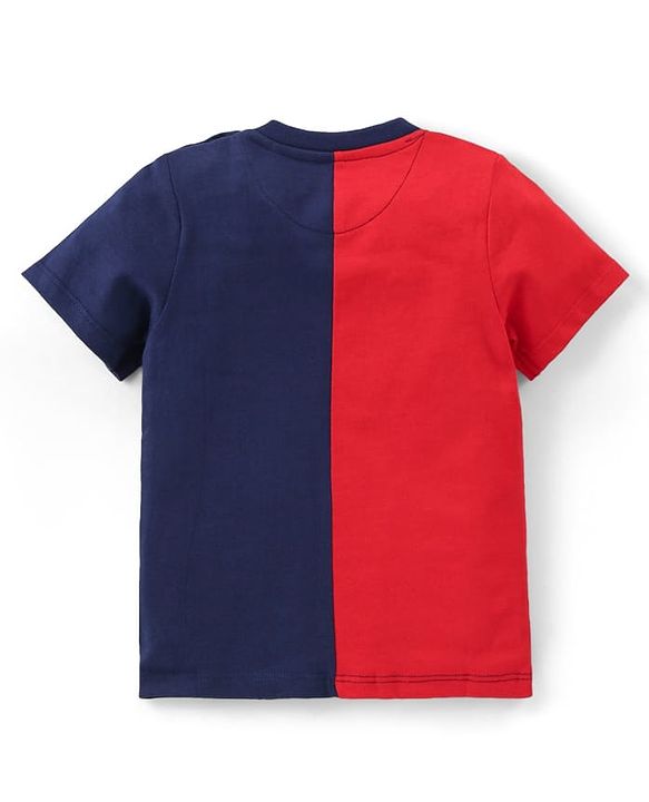 Babyhug Single Jersey Knit Half Sleeves T-Shirt & Shorts Set with Dino Embroidery - Red & Blue
