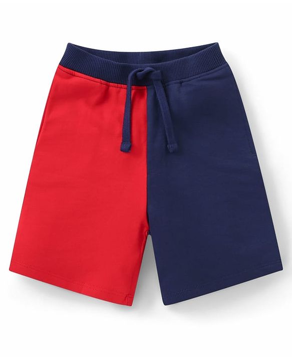Babyhug Single Jersey Knit Half Sleeves T-Shirt & Shorts Set with Dino Embroidery - Red & Blue