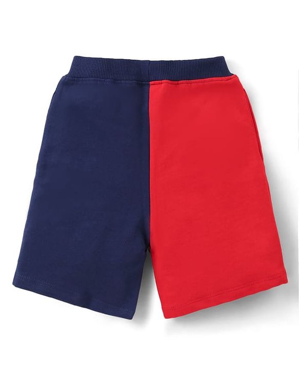 Babyhug Single Jersey Knit Half Sleeves T-Shirt & Shorts Set with Dino Embroidery - Red & Blue