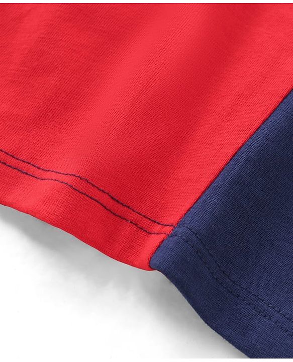 Babyhug Single Jersey Knit Half Sleeves T-Shirt & Shorts Set with Dino Embroidery - Red & Blue