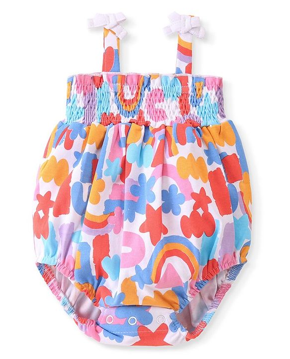 Babyhug 100% Cotton Knit Singlet Sleeves Floral Printed Onesie - Multicolour