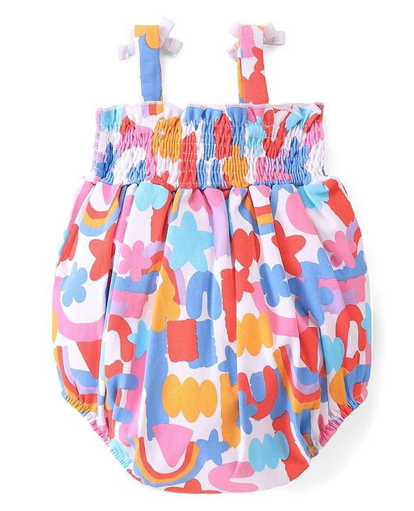 Babyhug 100% Cotton Knit Singlet Sleeves Floral Printed Onesie - Multicolour