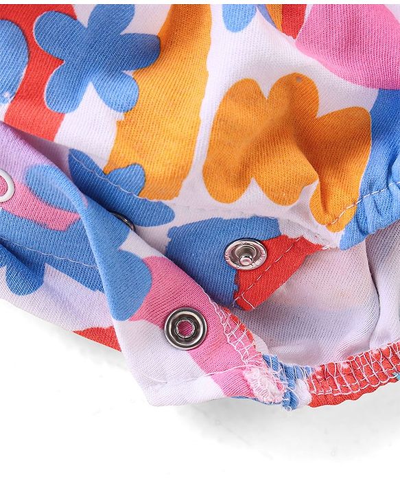 Babyhug 100% Cotton Knit Singlet Sleeves Floral Printed Onesie - Multicolour