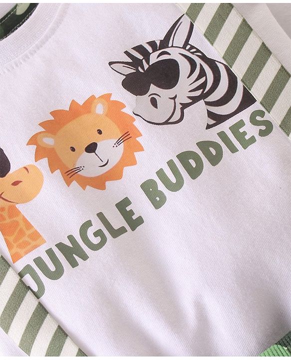 Babyhug Single Jersey Knit Half Sleeves  T-Shirt &  Camouflage Shorts Set  Animal Print - White & Green