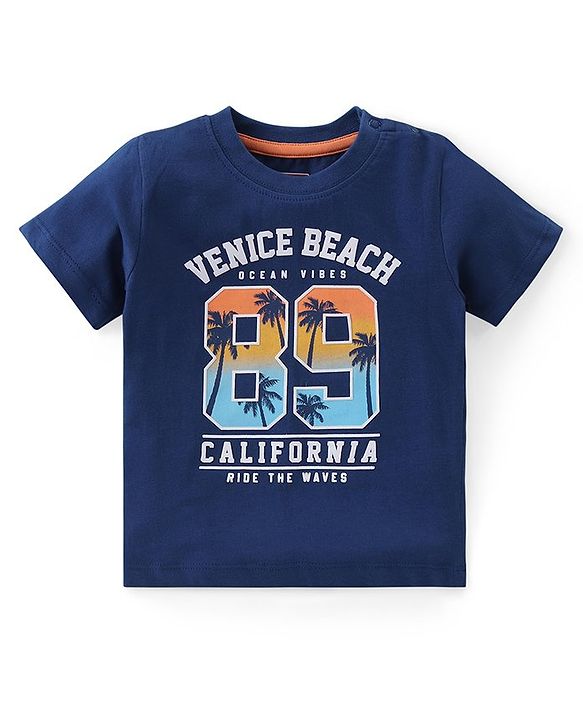 Babyhug Cotton Knit Half Sleeves T-Shirt & Shorts Set With Text Print - Blue & Orange
