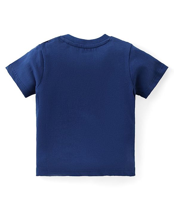 Babyhug Cotton Knit Half Sleeves T-Shirt & Shorts Set With Text Print - Blue & Orange