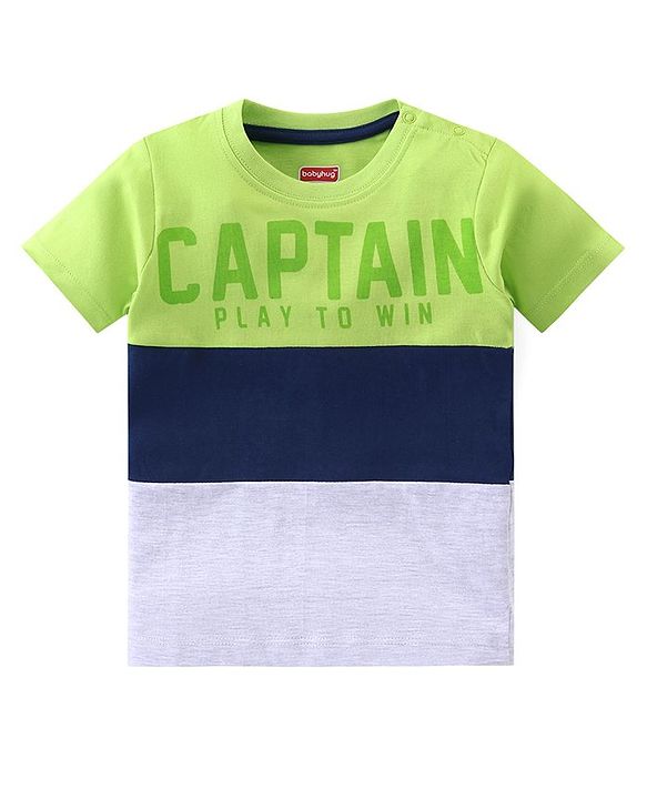 Babyhug Cotton Knit Half Sleeves Color Block T-Shirt & Shorts Set With Text Print - Multicolor