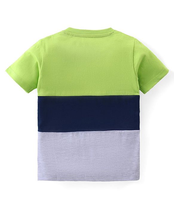 Babyhug Cotton Knit Half Sleeves Color Block T-Shirt & Shorts Set With Text Print - Multicolor