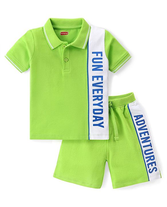 Babyhug Single Jersey Knit Half Sleeves T-Shirt & Shorts With Text Print - Green