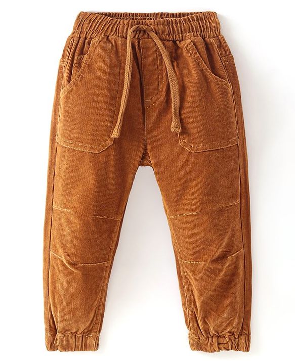 Babyhug Cotton Lycra Full Length  Solid Corduroy Pants - Golden Brown