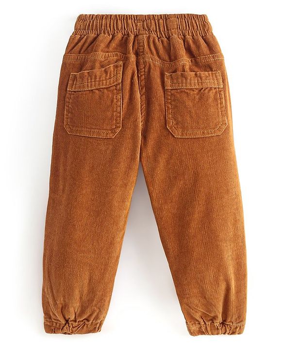 Babyhug Cotton Lycra Full Length  Solid Corduroy Pants - Golden Brown